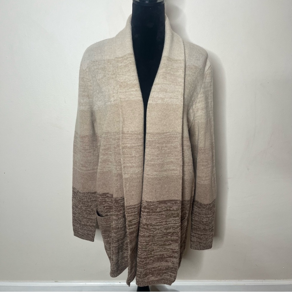 BCBG MaxAzria Women’s Ginata Tan Ombré Open Wool Cashmere Knit Cardigan‎ Sz L - Picture 2 of 8